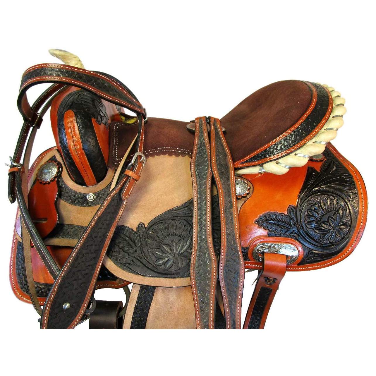 Orlov Hill Leather Co Brown Leather Tooled Trail Horse Racing Pleasure Western Barrel Saddle