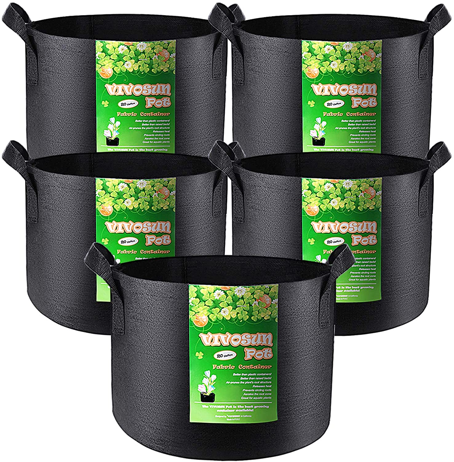 VIVOSUN 5-Pack 20 Gallon Plant Grow Bags